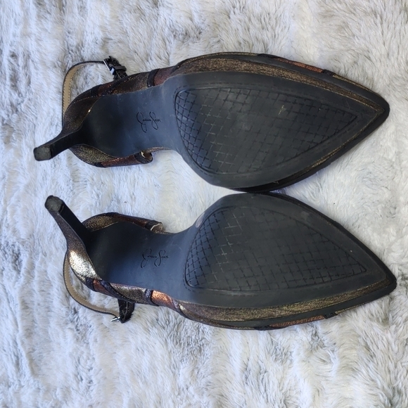 Jessica Simpson Vindie 8M Metallic Gold and Copper Ankle Strap Platform Heels - Picture 7 of 15
